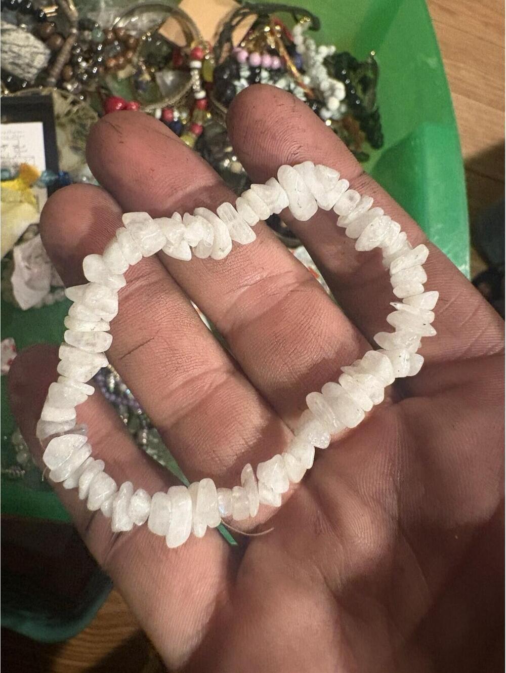 Natural Rainbow Moonstone Chip Stretch Bracelet